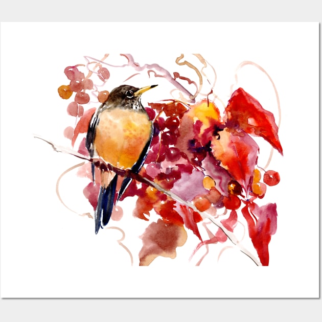 American Robin and Fall Wall Art by surenart